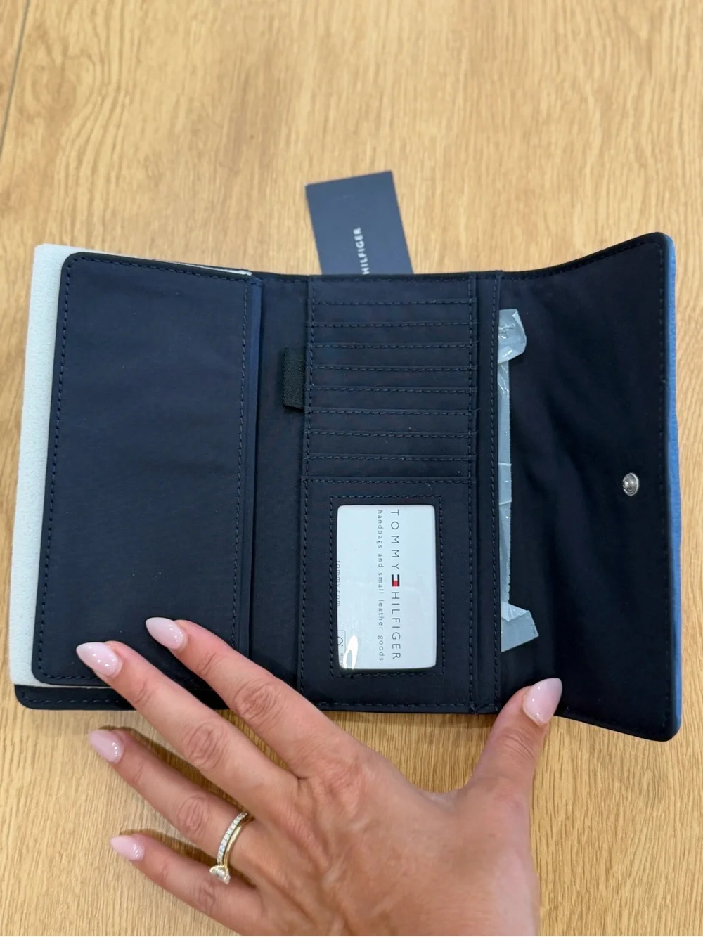 Tommy Hilfiger Light Blue Logo Stripe Trifold Wallet